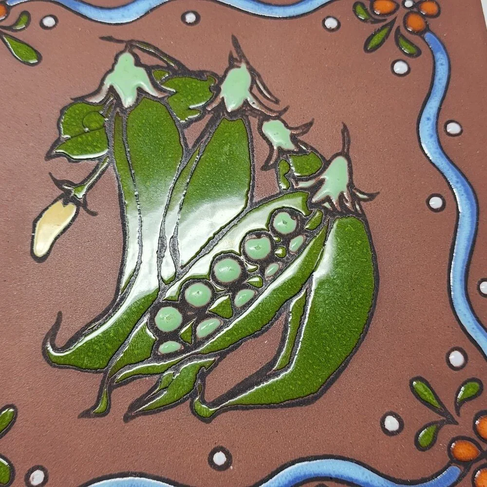Cleo Teissedre Tile Trivet or Wall Hanging 2 Tiles Kitchen Decor Lemon Peas 6
